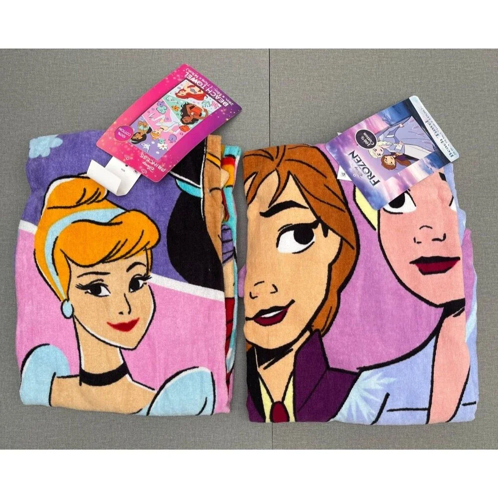2 Pack Disney Pricess Kids 100% Cotton Beach Towel 58''x28''